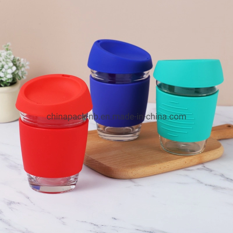 8oz Glass Reusable Coffee Cup; with Lid; Multicolor Options