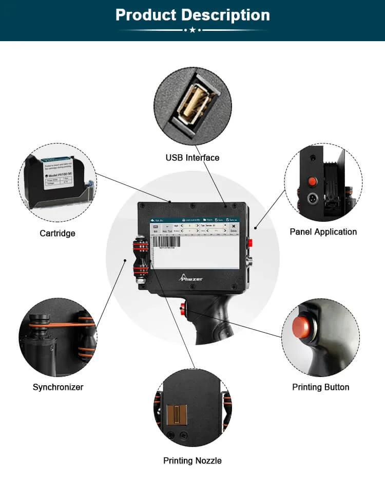 Industrial Manual Portable Inkjet Printer Handheld Expire Date Coding Hand Ink Jet Printing Machine